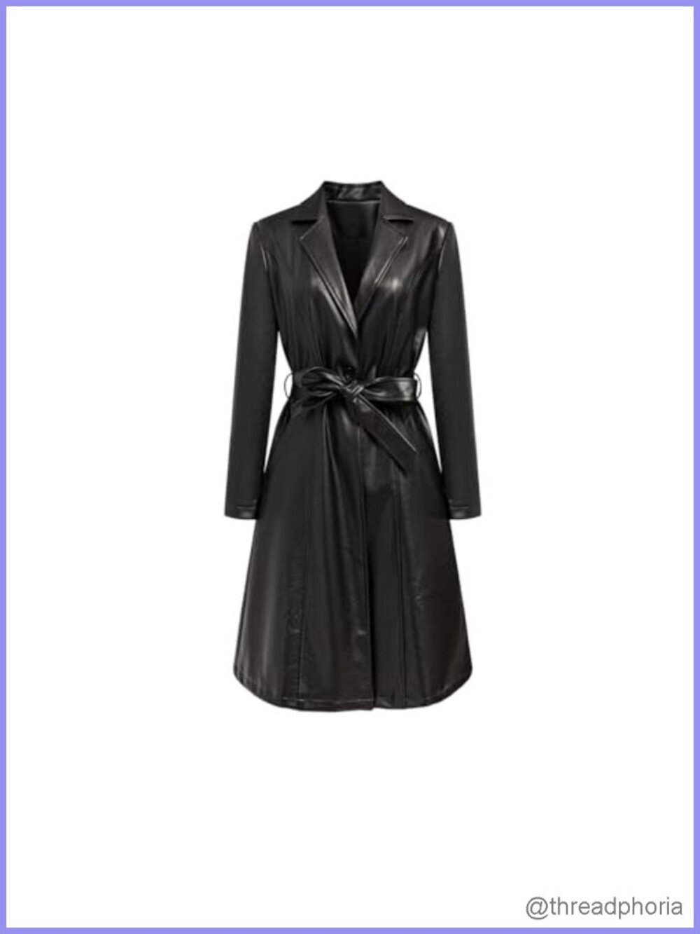 Faux Leather Long Trench Coat Belted Button Overcoat